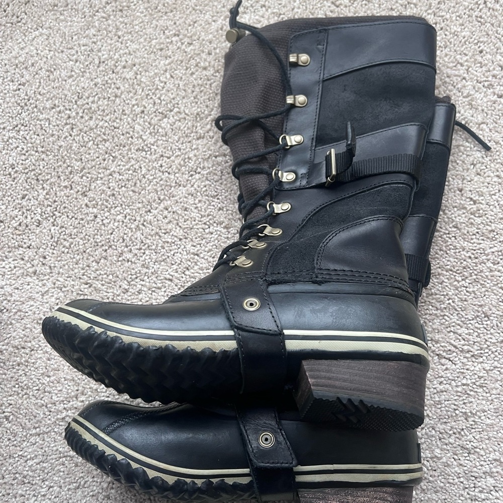 Sorel Conquest Carly Black Leather Winter Boots 8.5 - Picture 5 of 6